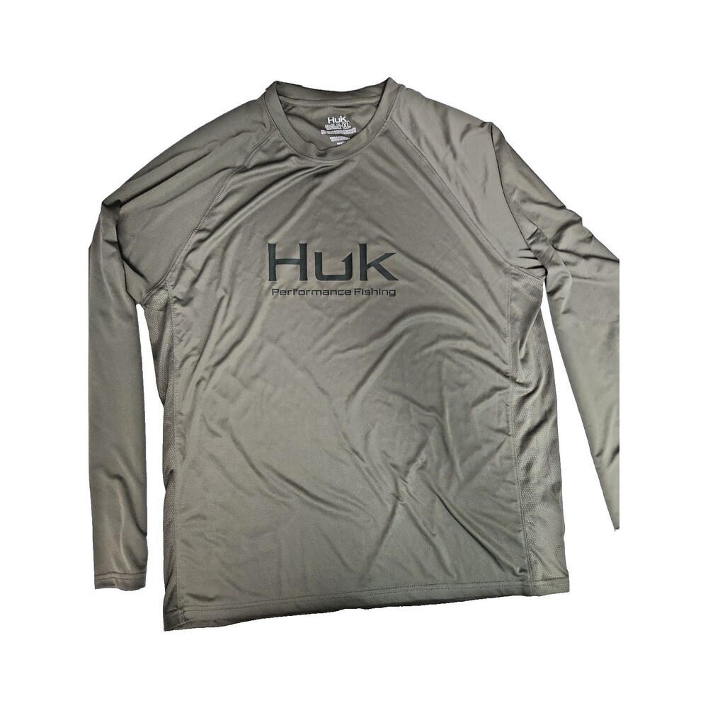 Huk T-shirt M XL Army Green Performance Fishing Long Sleeve Crew Neck RN 144273